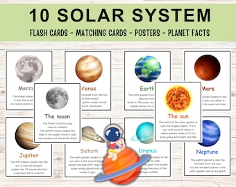 Solar System Planets Flash Cards | Space Flash Cards | Homeschool Printables | Montessori Materials | Digital Kids Flashcards