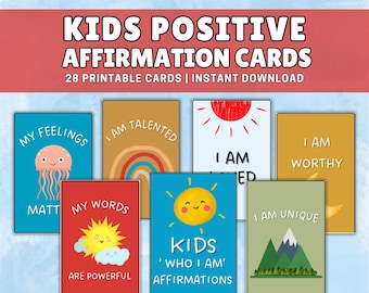 Kids Positive Affirmation Cards, Positive Affirmation Cards, Motivational Cards, Kids Mental Health, Kids Anxiety Cards, Montessori.