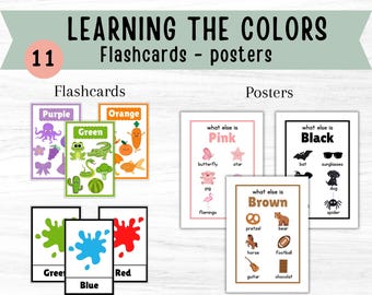 Teaching Colors Flashcards And Posters for Preschool and Kindergarten, 11 Color Cards, Montessori flashcards, Pre-School Cards, Color Poster