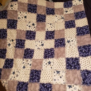 Flannel Quilt Toddler/Baby Size Rag Style Stars Polka Dots Grey White Navy