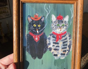 Mini Wyatt cat cowboy and French cat framed print