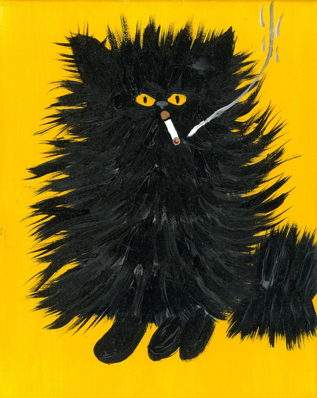 Fluffy Angry Cat Hendrix Smoking Art Print 8x10