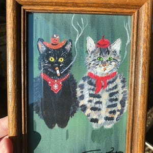 Mini Wyatt cat cowboy and French cat framed print image 2