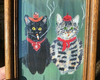 Mini Wyatt Cat Cowboy and French Cat Framed Print - Etsy