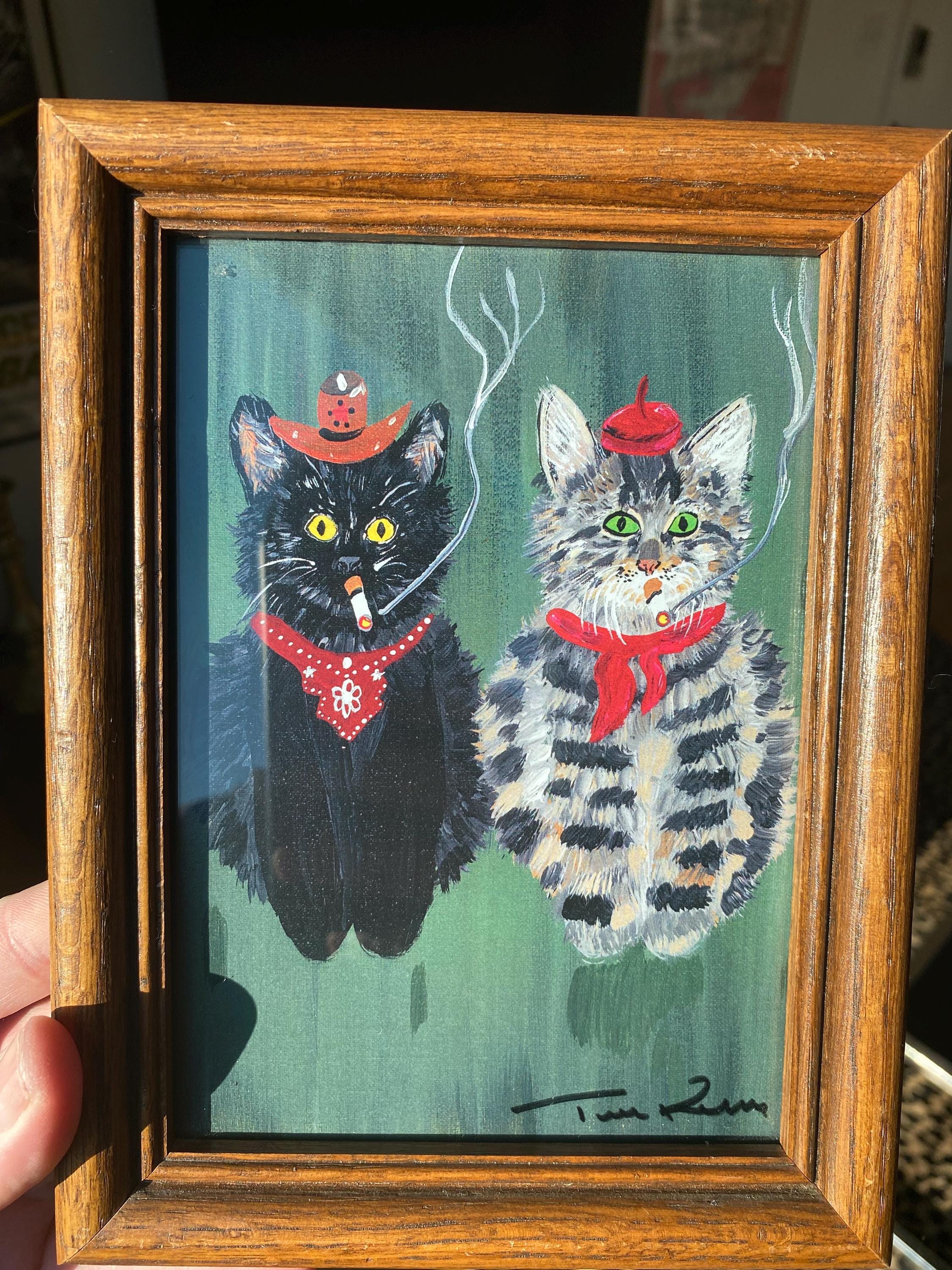 Mini Wyatt Cat Cowboy and French Cat Framed Print - Etsy