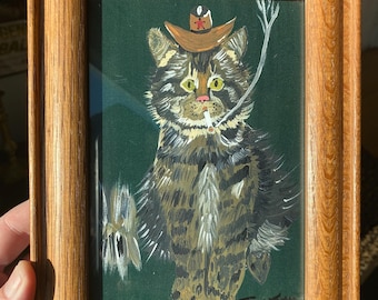 Mini ollie cat cowboy framed print