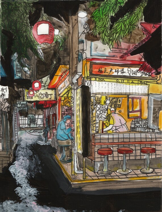 Ramen Alley Tokyo Japan Mixed Media Art Print Etsy