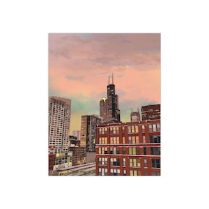 Wall Art - Chicago Skyline at Sunset - Digital Art Print - Willis Tower - Chicago Skyline Active Restock requests: 0