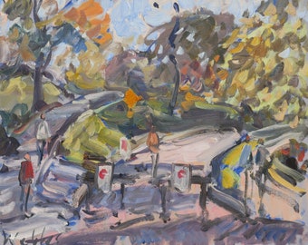 New York City Original Plein Air Oil Painting - Central Park West and W. 85th Street