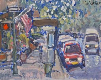 New York City Original Plein Air Oil Painting - Columbus Ave. and W. 85th Street