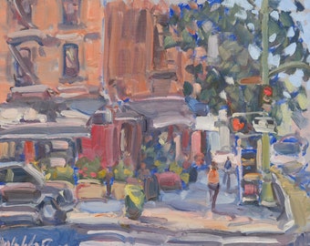 New York City Original Plein Air Oil Painting - Columbus Ave. and W. 87th Street