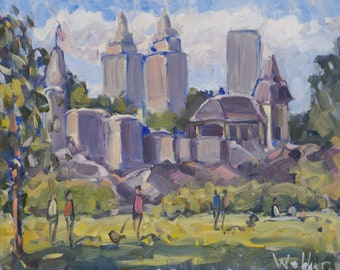 New York City Original Plein Air Oil Painting - Belvedere Castle in Central Park