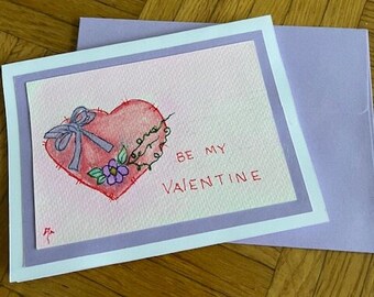 Hand Painted Watercolor Valentine Card