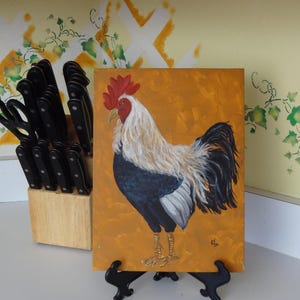 12 x 14&quot; Wood Panel Rooster Painting