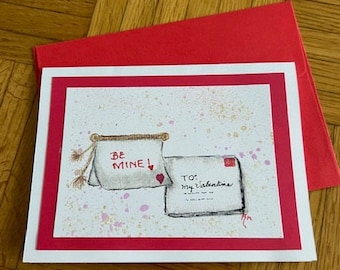 Hand painted Watercolor Valentine Card