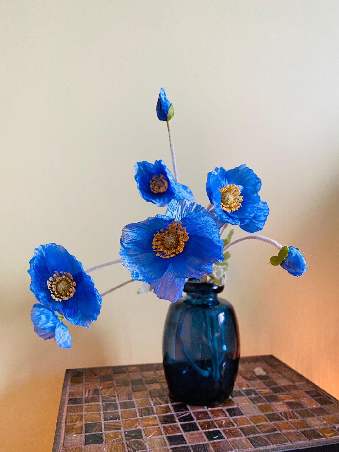 Faux Poppy Silk Blue Flowers, Artificial Handmade Flowers, Flower ...