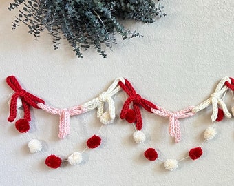 Handmade Crochet Bow Garland - Crochet Garland - Red, Pink, and White Decor for Christmas, Baby Showers, and Parties