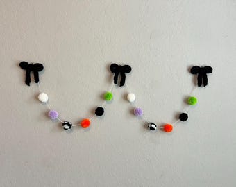 Crochet Bow Garland - Halloween Pom Pom Banner - Spooky Party or Kids Room Decor