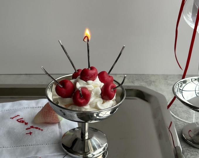 Cherries on Top of Cream Candle- Dessert Candles