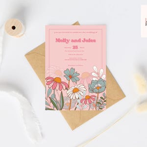 Retro Floral 005 Wedding Invitation Set Including Invite, Save The Date and RSVP - Digital Template