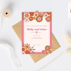 Retro Floral 003 Wedding Invitation Set Including Invite, Save The Date and RSVP - Digital Template