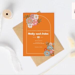 Retro Floral 004 Wedding Invitation Set Including Invite, Save The Date and RSVP - Digital Template