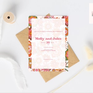 Retro Floral 002 Wedding Invitation Set Including Invite, Save The Date and RSVP - Digital Template