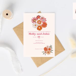 Retro Floral 001 Wedding Invitation Set Including Invite, Save The Date and RSVP - Digital Template