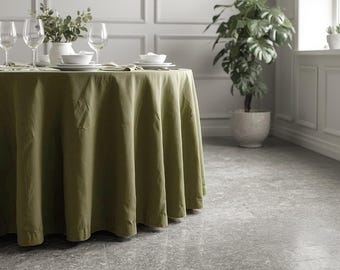 Rustic olive linen round or rectangular tablecloth is handcrafted and custom sizes are available