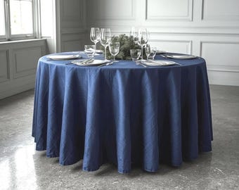 Round, rectangular or square ocean blue linen tablecloth, blue rustic linen tablecloth with suff effect, handmade table cover, custom sizes