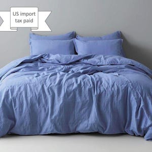 Cornflower blue linen bedding set, 1 duvet cover + 2 pillowcases, natural duvet cover set, custom sizes, softened linen, hidden fastening