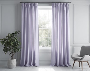 Lilac set of 2 panel linen curtains, regular and darkening washed flax linen drapes, natural rustic window handmade treatment