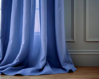 Cornflower blue linen curtains, 2 panel, regular and darkening washed flax linen drapes, natural rustic window treatment, custom size