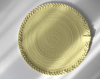Lemon yellow Cotton Rope Placemat, Round Rustic Placemat, Boho Table Decor, Natural Cotton Table Setting, Handmade Dining Mat