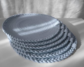 Christmas Sky Blue Cotton Rope Placemat, Round Rustic Placemat, Boho Table Decor, Natural Cotton Table Setting, Handmade Dining Mat