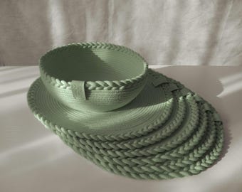 Sage cotton rope placemats set (2, 4 or more pieces), round woven napkins, natural table mats, handmade placemat as a gift