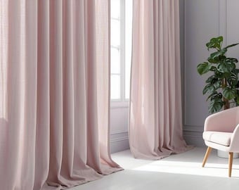 Blush pink set of 2 panel linen curtains, regular and darkening washed flax linen drapes, natural rustic window handmade treatment