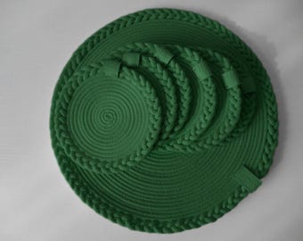 Mint Cotton Rope Placemat, Round Rustic Placemat, Boho Table Decor, Natural Cotton Table Setting, Handmade Dining Mat