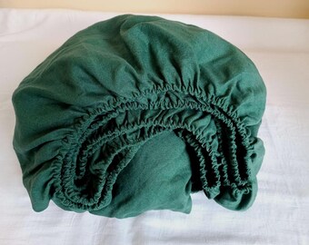 Forest green linen bedding set: 1 fitted sheet & 2 pillowcases, softened linen sheet, farmhouse decor, eco-friendly bedding