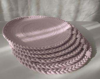 Dusty Pink Cotton Rope Placemat, Round Rustic Placemat, Boho Table Decor, Natural Cotton Table Setting, Handmade Dining Mat