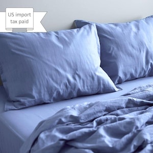 Federe blu fiordaliso, 100% lino lavato, morbide federe naturali, chiusura a busta, ecologiche e fatte a mano