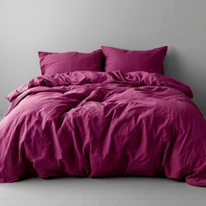 Raspberry linen bedding set, 1 duvet cover + 2 pillowcases, natural duvet cover, handmade, custom sizes, softened linen, hidden fastening