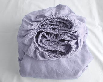 Lilac linen bedding set: 1 fitted sheet & 2 pillowcases, softened linen sheet, farmhouse decor, eco-friendly bedding