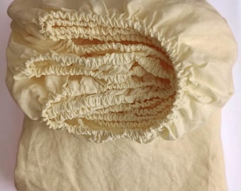 Buttery yellow linen bedding set: 1 fitted sheet & 2 pillowcases, softened linen sheet, farmhouse decor, soft pastel yellow bedding