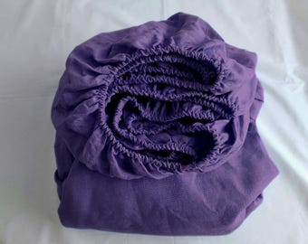 Violet linen bedding set: 1 fitted sheet & 2 pillowcases, softened linen sheet, farmhouse decor, soft pastel yellow bedding