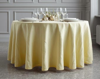 Round, rectangular or square light yellow linen tablecloth, butter yellow rustic linen tablecloth with suff effect, table cover custom sizes