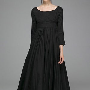 Empire Waist Dress, Vintage Style Maxi Dress, Black Linen Dress, Women Swing Dress, Plus Size Dress, Xiaolizi, Fit and Flare Dress 1394 Black-1394#