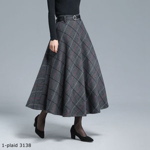 Vintage Inspired Tartan Plaid Midi Wool Skirt Woman 3138 Vintage Inspired Tartan Plaid Midi Wool Skirt Woman 3138