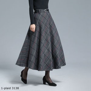 Vintage Inspired Tartan Midi Wool Skirt Woman, Swing Skirt, High Waist Plaid Skirt, A Line Flared Long Skirt, Custom Skirt Xiaolizi 3138