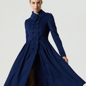 1940s Dark Blue Wool Princess Coat, Double-breasted Long Wool Coat, Mod Maxi Coat, Winter Coat Women, Swing Coat, Stylish Wool Coat 1971 image 4
